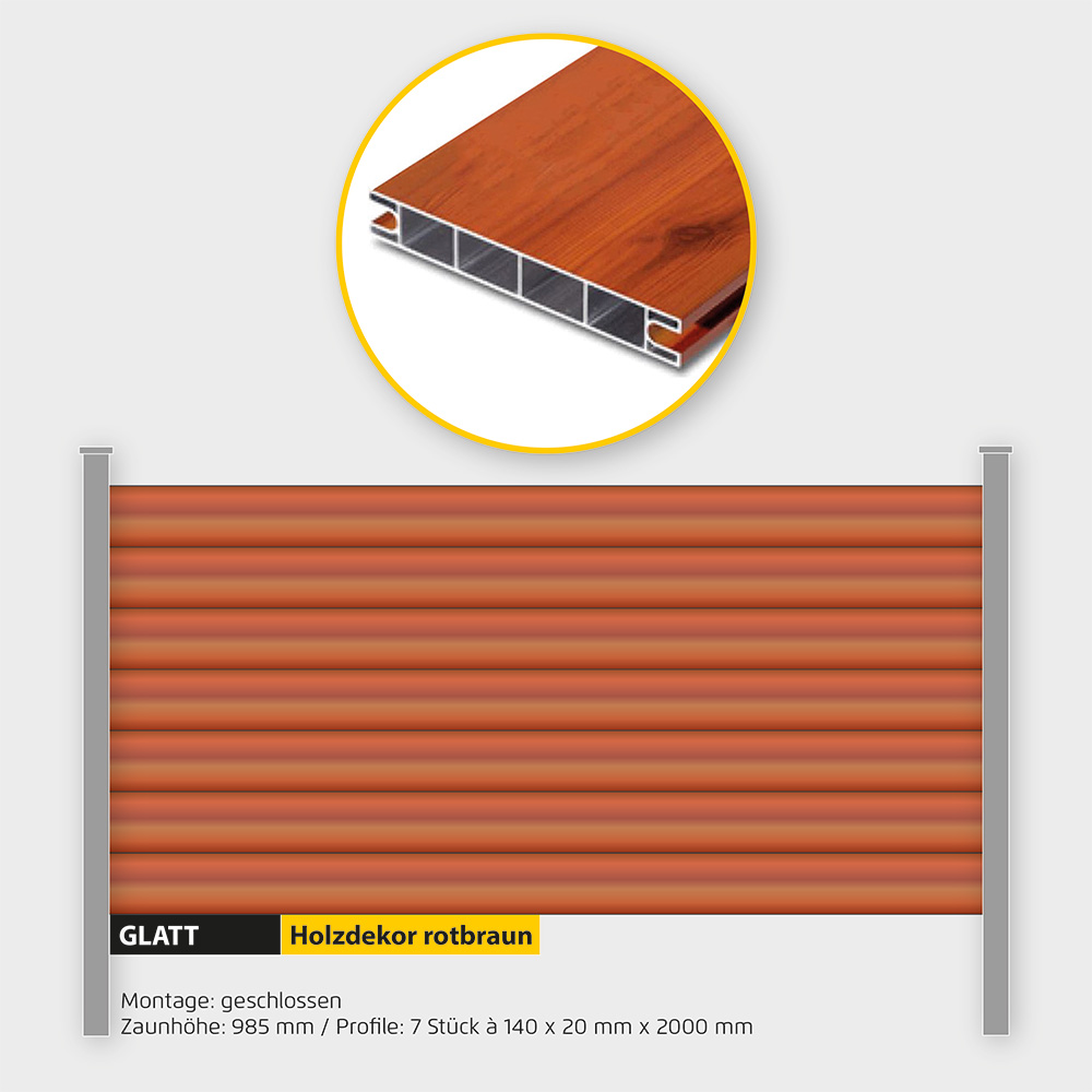 Füllung Aluminium geschlossen ZH 1000 mm Holzdekor Rotbraun