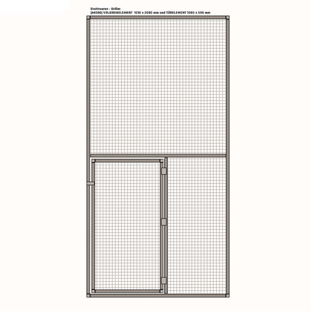 ALU Bausatz Türelement 1010 x 2000 mm, Gitter 12,7 x 12,7 x 1,05 mm für Voliere