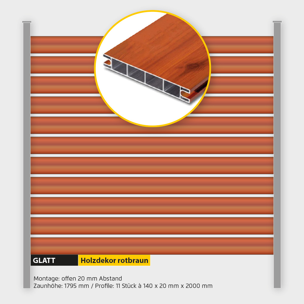 Füllung Aluminium offen ZH 1800 mm Holzdekor Rotbraun