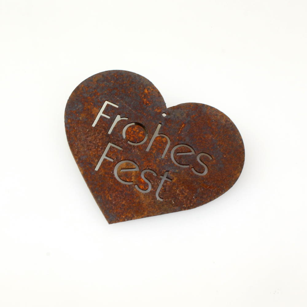 Rost Herz Frohes Fest zum Hängen 80 mm