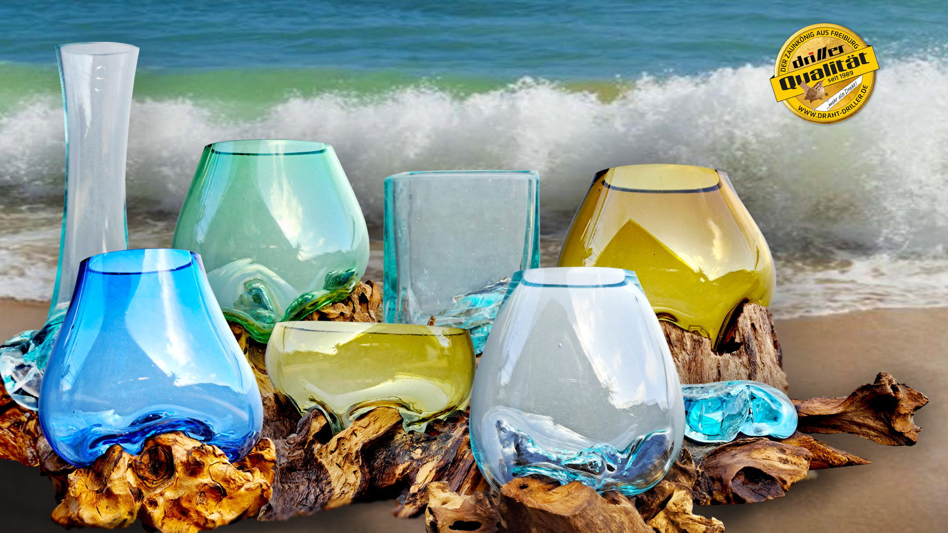 Glas auf Wurzelholz in versch. Farben