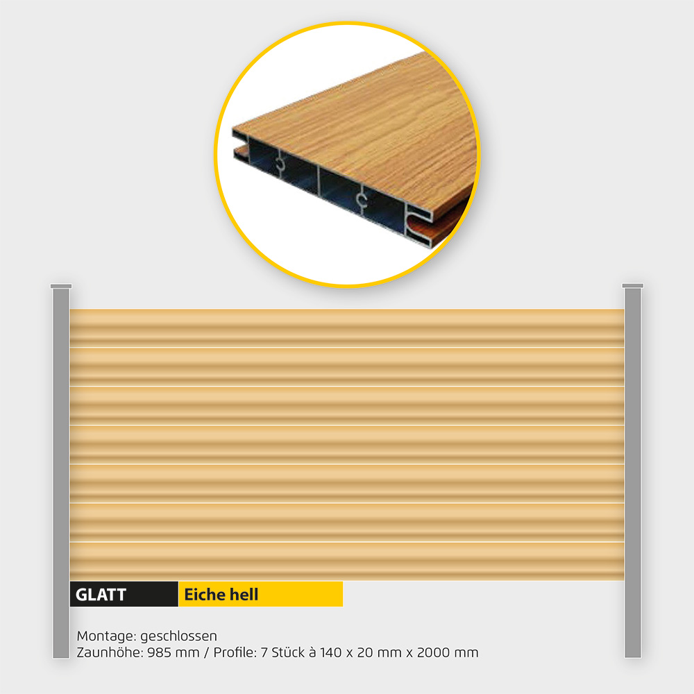 Füllung Aluminium geschlossen ZH 1000 mm Holzdekor Eiche hell