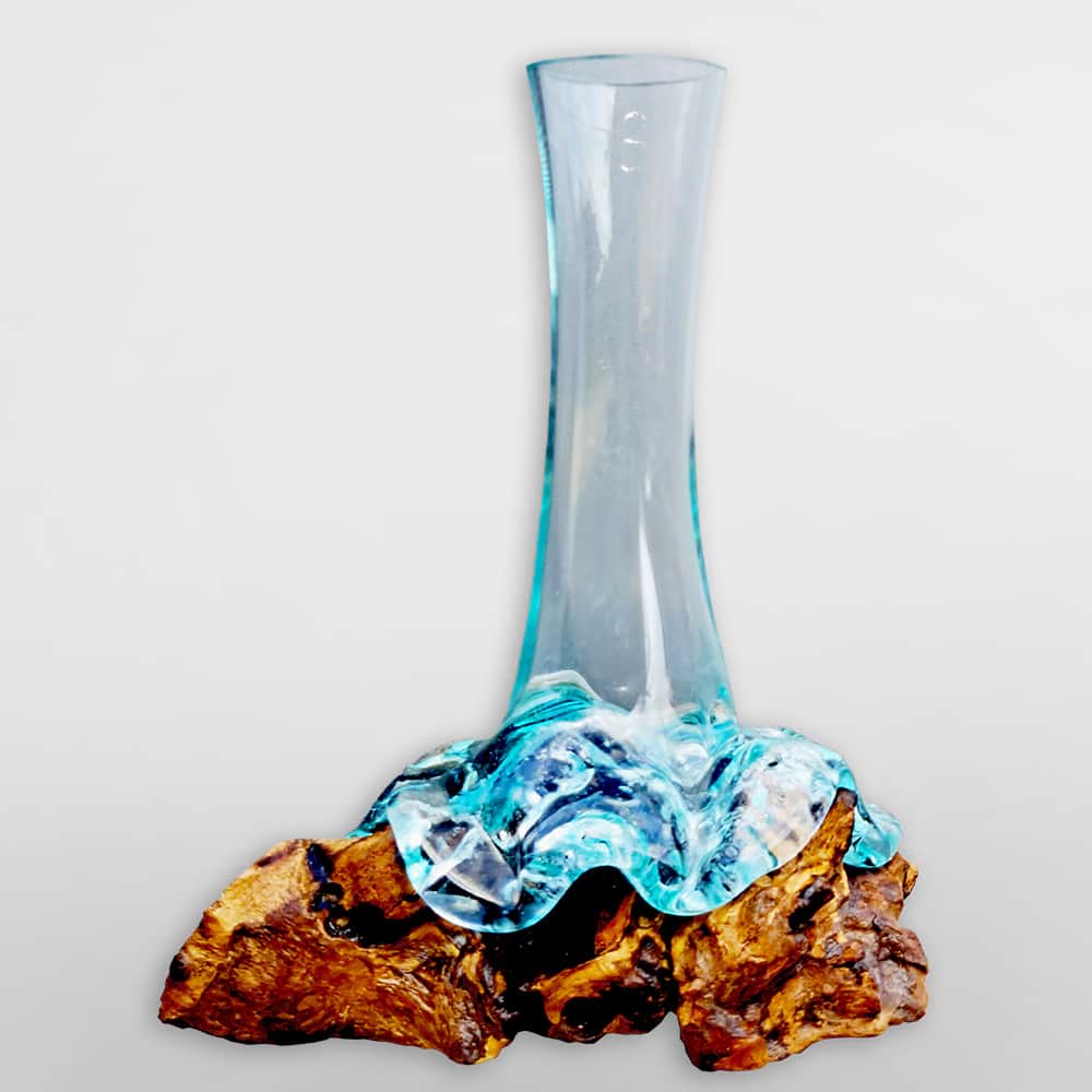 Wurzelholz mit Glas - Vase