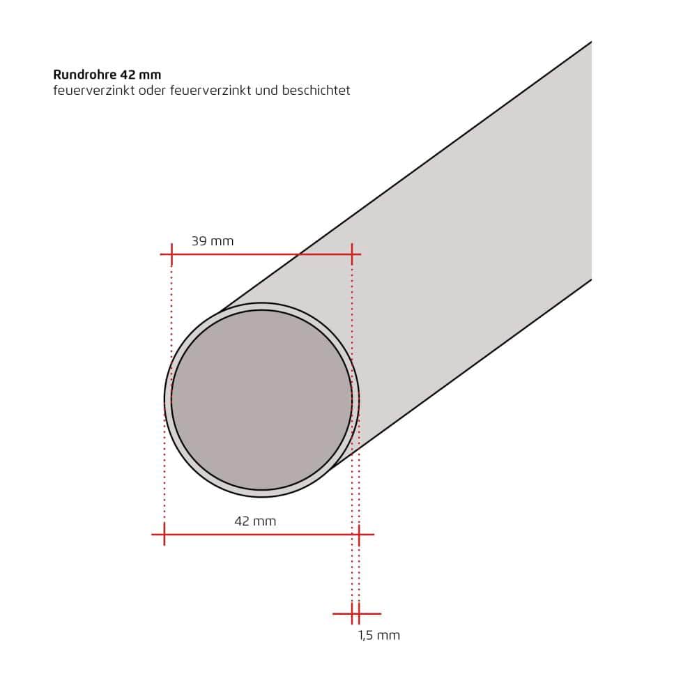 rundrohr-zaunpfosten-42-mm-wandstaerke Zaunhöhe 1750 mm, Pfosten verzinkt Ø 42x2250 mm