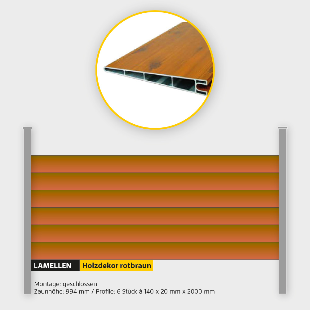 Füllung Aluminium Lamellen ZH 1000 mm Holzdekor Rotbraun