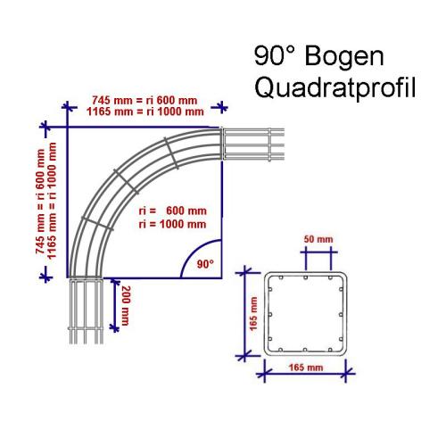 Ranko® Ranksäule Quadrat, Rundbogen 90°, 0600 mm, beschichtet