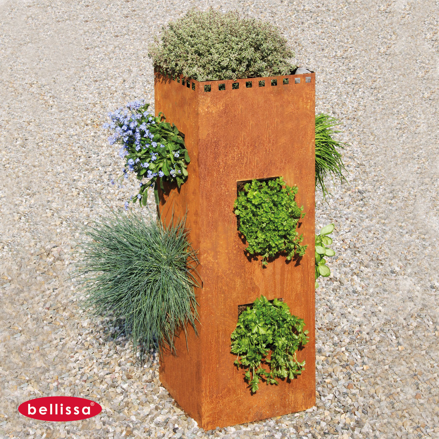 Kräuterturm Corten-Stahl - eckig 300 x 830 x 300 mm