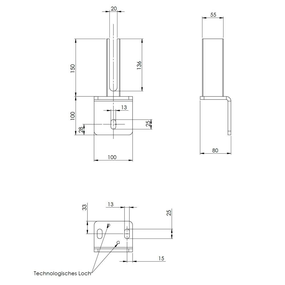 Bodenplatte für Rechteckrohr 60x40mm, auf L-Steine, verzinkt +S Bodenplatte für Rechteckrohr 60x40mm, auf L-Steine, verzinkt +S