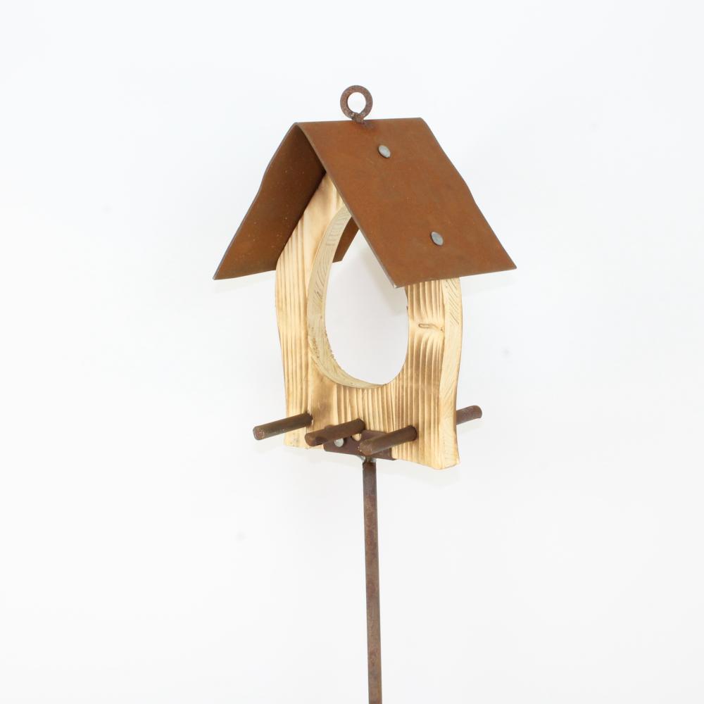 Vogelhaus Rost/Holz Meisenknödelhalter auf Stab