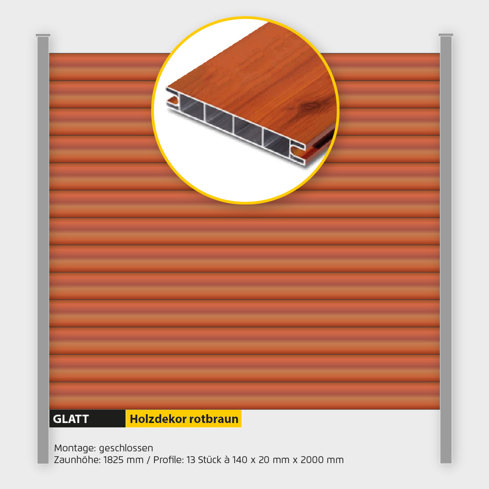 Füllung Aluminium geschlossen ZH 1800 mm Holzdekor Rotbraun