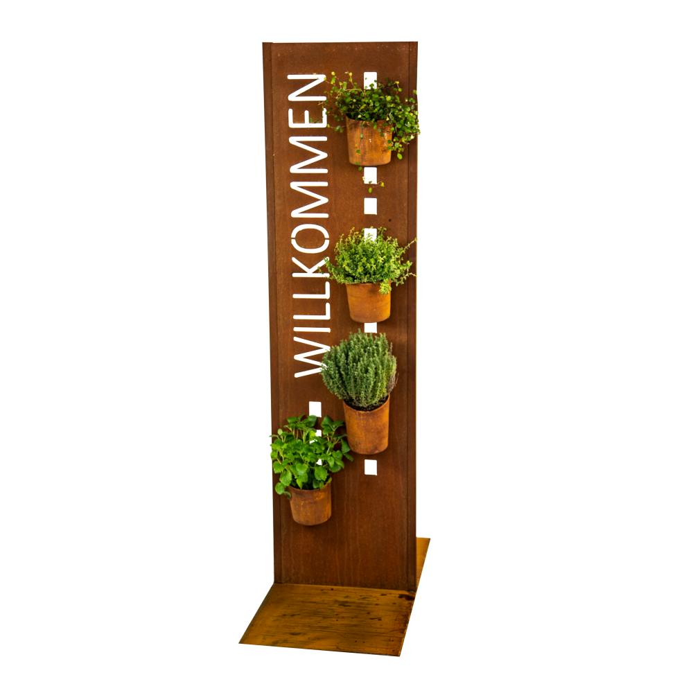 Rost Stele 0410 x 1500 mm Willkommen mit Öffnungen