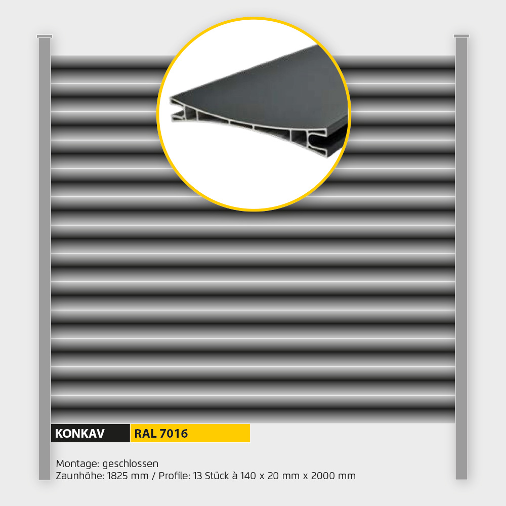 Füllung Aluminium Konkav ZH 1800 mm Anthrazit