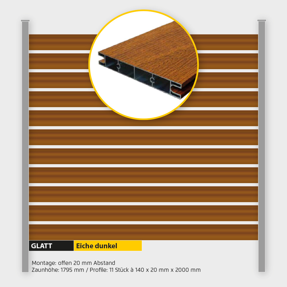 Füllung Aluminium offen ZH 1800 mm Holzdekor Eiche dunkel