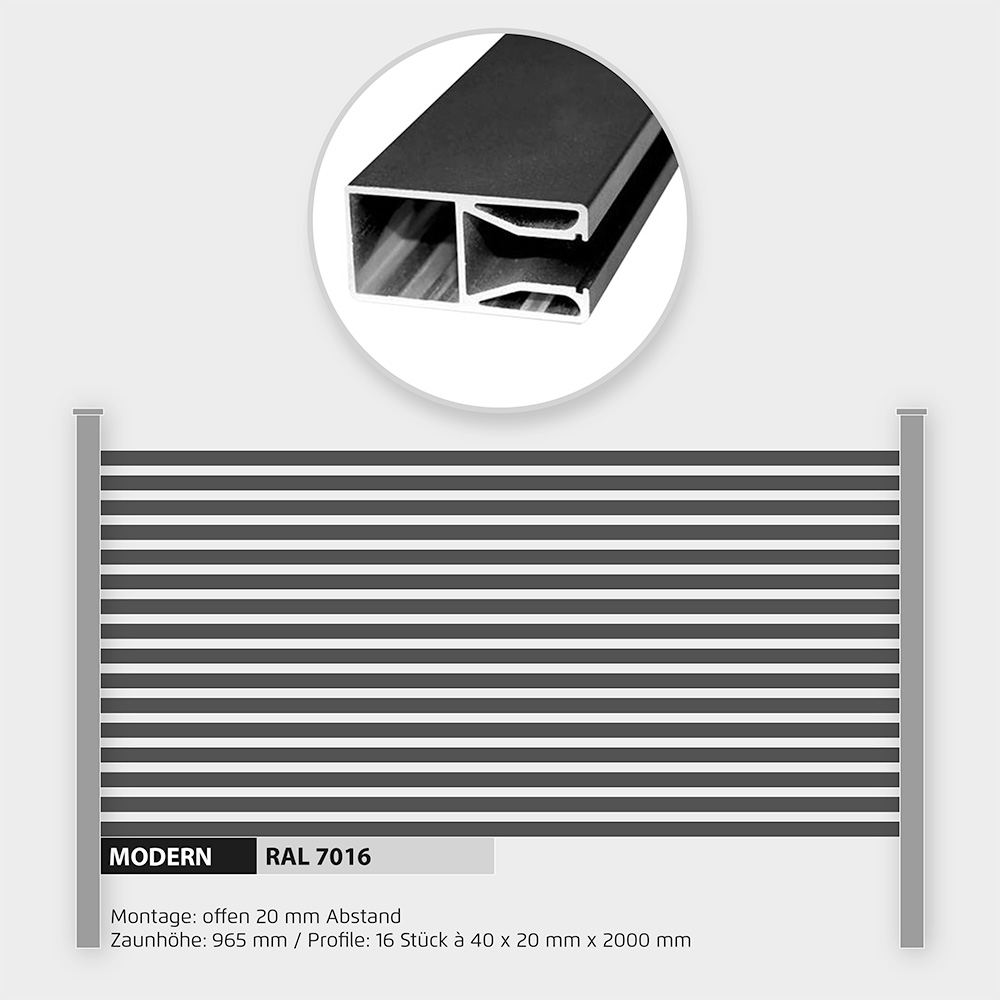 Füllung Aluminium Modern Line ZH 1000 mm Anthrazit