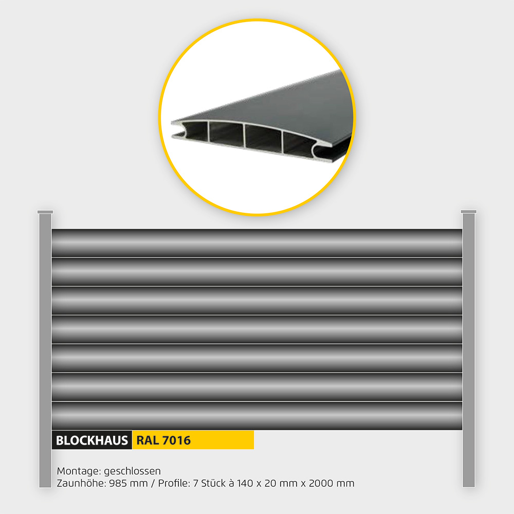 Füllung Aluminium Blockhaus ZH 1000 mm Anthrazit