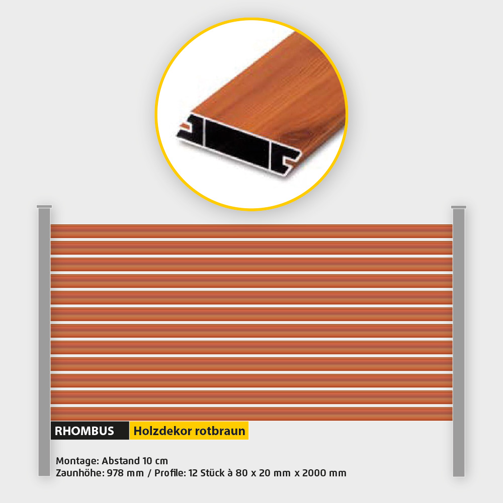 Füllung Aluminium Rhombus ZH 1000 mm Holzdekor Rotbraun