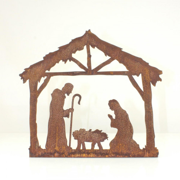 Krippenszene Stall Familie Jesus Maria Josef Rost Saremo Corten