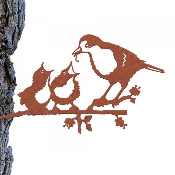 Baumdekoration Rotkehlchen und Küken Rost Corten