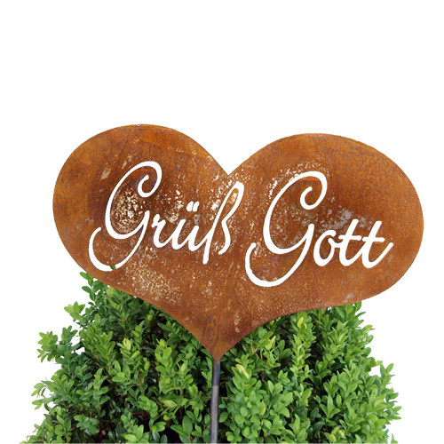 Rost Schild Herz Grüß Gott mit Stab