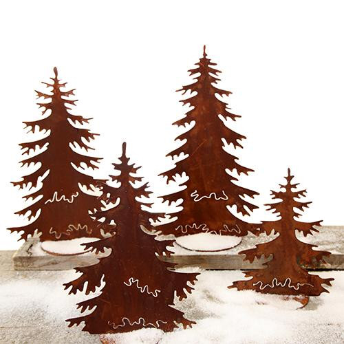 Tannenbaum 4er Set auf Platte Saremo Rost