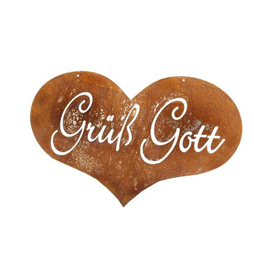 Rost Schild Herz Grüß Gott zum Hängen