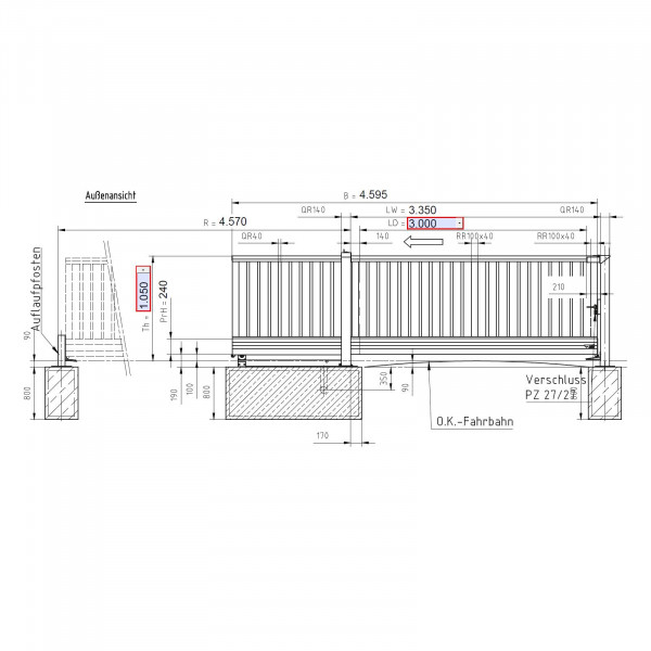 Schiebetor EntraLight 03000 x 1050 mm