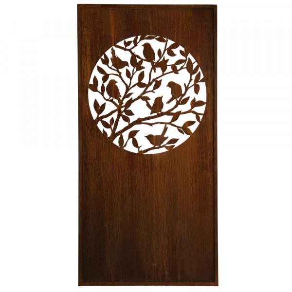 Edelrost Sichtschutz Vögel und Äste in Kreis Metalldesign