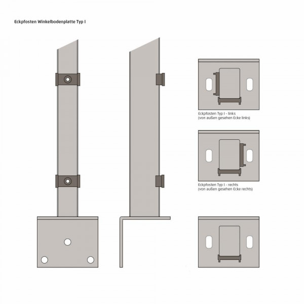 Moosgrün Eckpfosten 1030 mm mit Bodeplatte Winkel