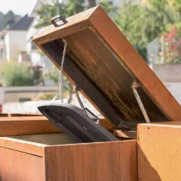 Mülltonnebox Cortenstahl 120 Liter Klappdeckel Zulage