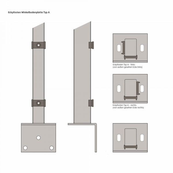 Moosgrün Eckpfosten 830 mm mit Bodeplatte Winkel