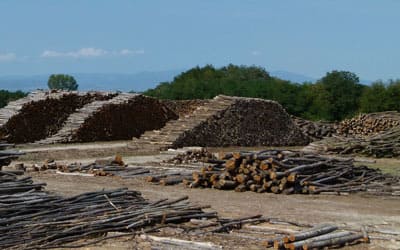 Holzlager für Staketenzaun in franzoesisch Rhone-Alpe