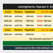 Von Torbreite 1 Meter bis Torhöhe 2 Meter